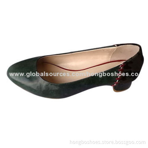 Round toe women's low-heeled shoes, dress leather upper, leather lining and sock